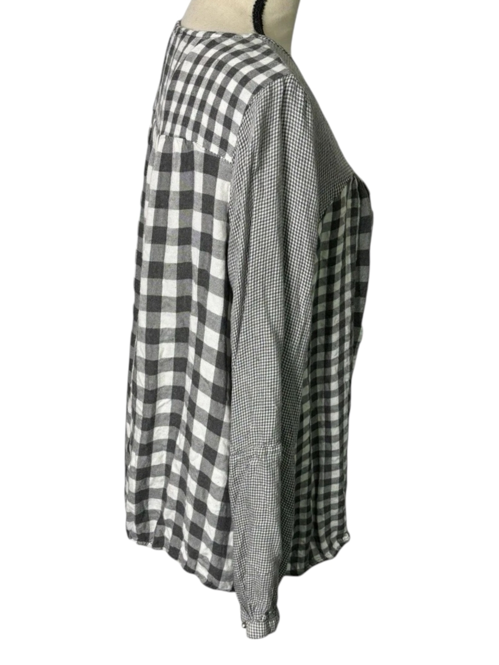Hannah Black & Wh Check Boho Western Style Top M - Picture 3 of 7